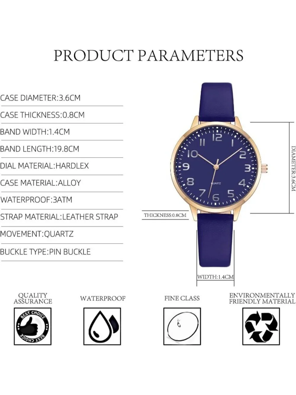 Women's All Blue Analog Case Quartz Fashion Leather Mesh Strap Round Wrist Watch